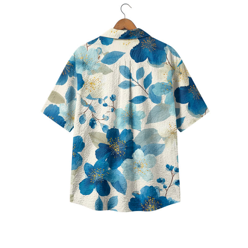 Men's Blue Floral Print Hawaiian Shirt, Short Sleeve Button Down Camp Shirt, Casual Resort Shirt for Summer Vacation & Beach Wea - image 2