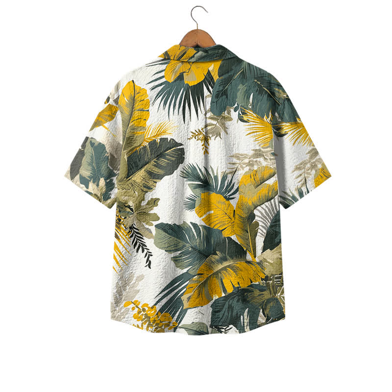 Men's Yellow Tropical Leaf Hawaiian Shirt, Short Sleeve Button Down Camp Shirt, Casual Resort Shirt for Summer Beach Vacation - image 2
