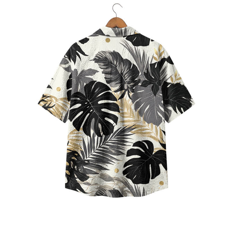 Men's Black Tropical Leaf Hawaiian Shirt, Short Sleeve Button Down Camp Shirt, Premium Resort Shirt for Summer Vacation - image 2