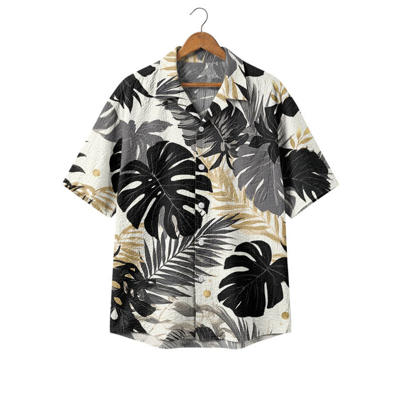 Men's Black Tropical Leaf Hawaiian Shirt, Short Sleeve Button Down Camp Shirt, Premium Resort Shirt for Summer Vacation - Black - 4XL - image 1