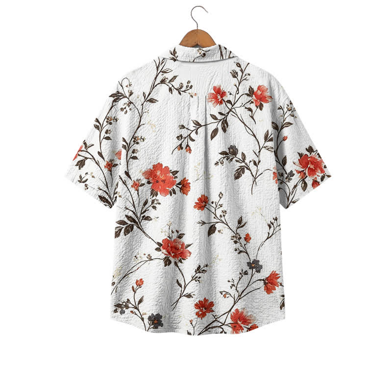 Men's Casual Tropical Bloom Camp Collar Relaxed Polyester Vacation Shirt - image 2