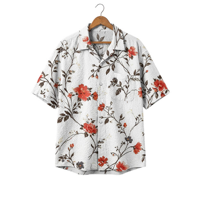 Men's Casual Tropical Bloom Camp Collar Relaxed Polyester Vacation Shirt - White - 4XL - image 1