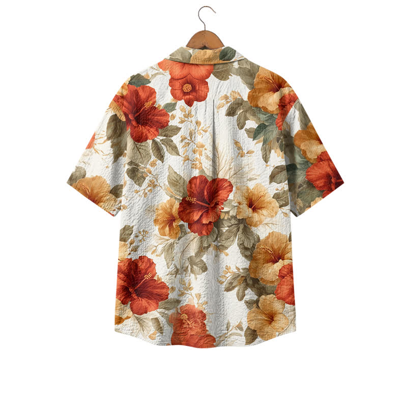 Men's Red Floral Hawaiian Shirt, Short Sleeve Button Down Camp Shirt, Tropical Resort Shirt for Summer Beach Vacation - image 2