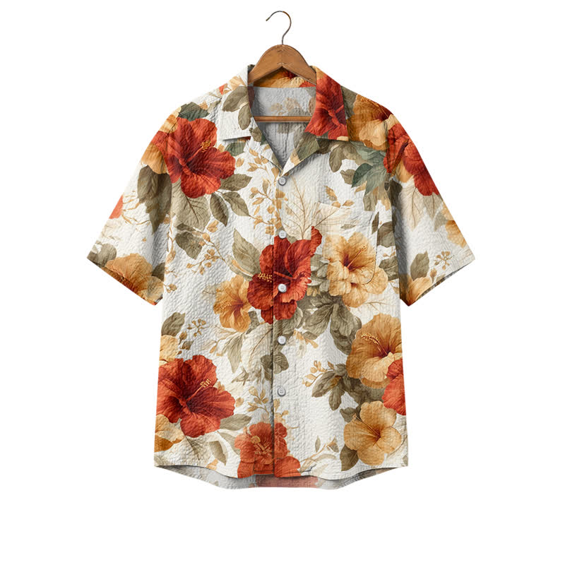 Men's Red Floral Hawaiian Shirt, Short Sleeve Button Down Camp Shirt, Tropical Resort Shirt for Summer Beach Vacation - Red - 4XL - image 1