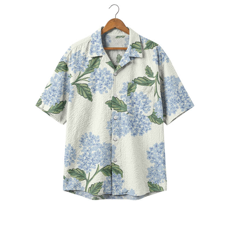 Men's Coastal Bloom Textured Cuban Collar Button-Up Polyester Shirt - Green - 4XL - image 1