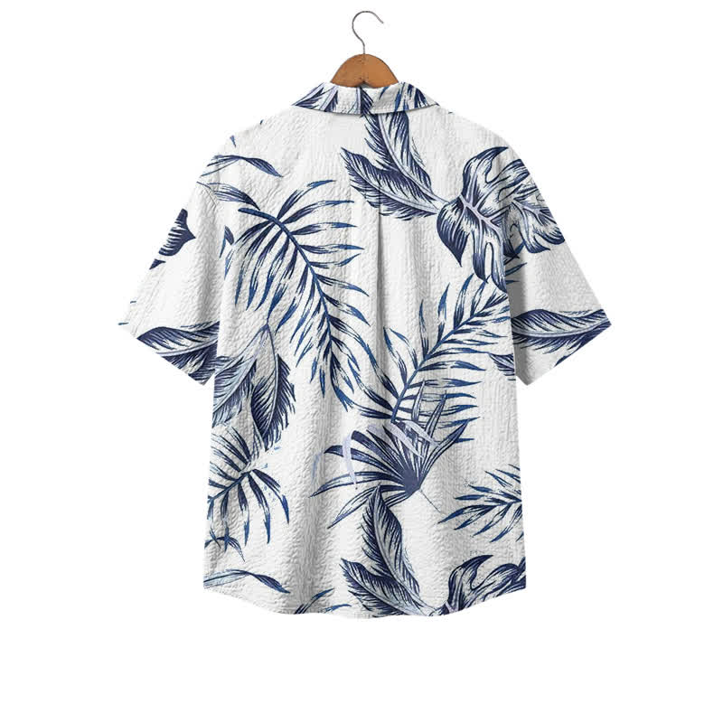 Men's Vintage Blue Palm Relaxed Fit Cuban Collar Polyester Shirt - image 2