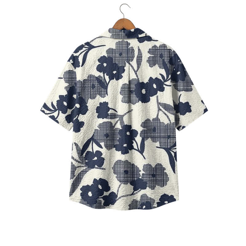 Men's Beach Blue Bloom Relaxed Short Sleeve Cuban Collar Polyester Shirt - image 2