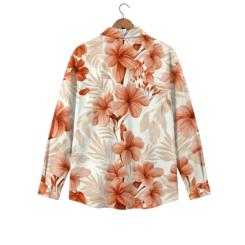 Casual Tropical Floral Print Pocket Long Sleeve Shirt - image 2