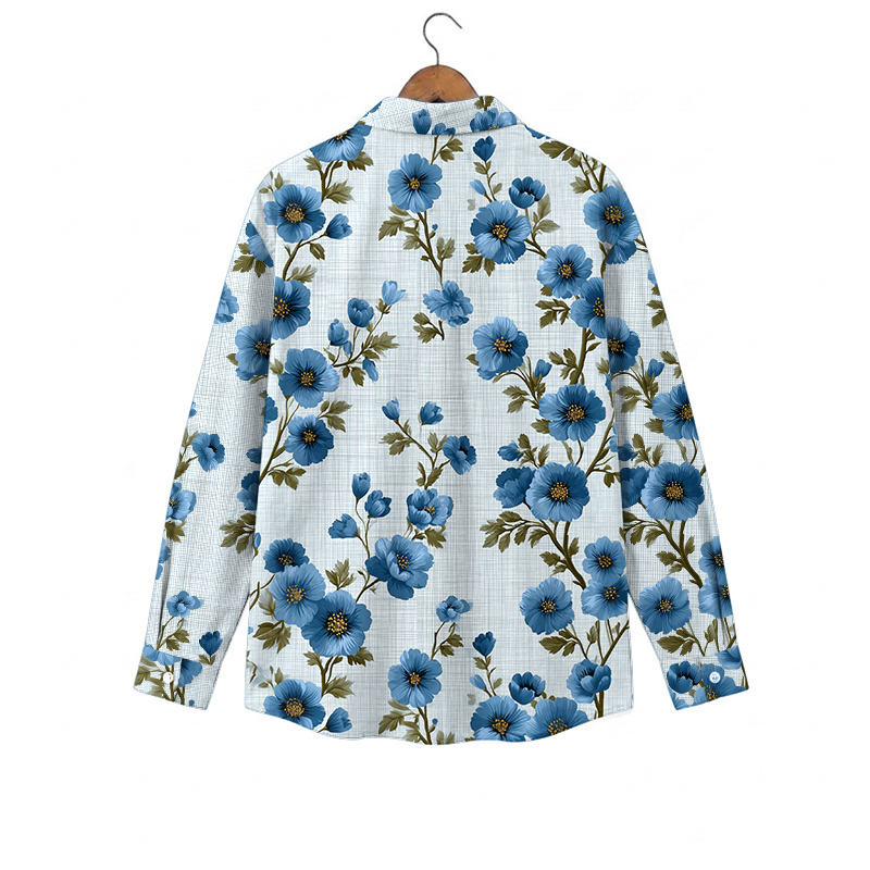 Island Blue Botanical Print Pocket Long Sleeve Shirt - image 2