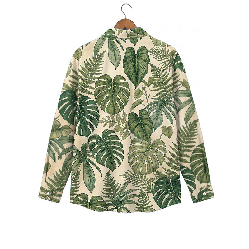 Hawaiian Summer Fern Print Pocket Long Sleeve Shirt - image 2