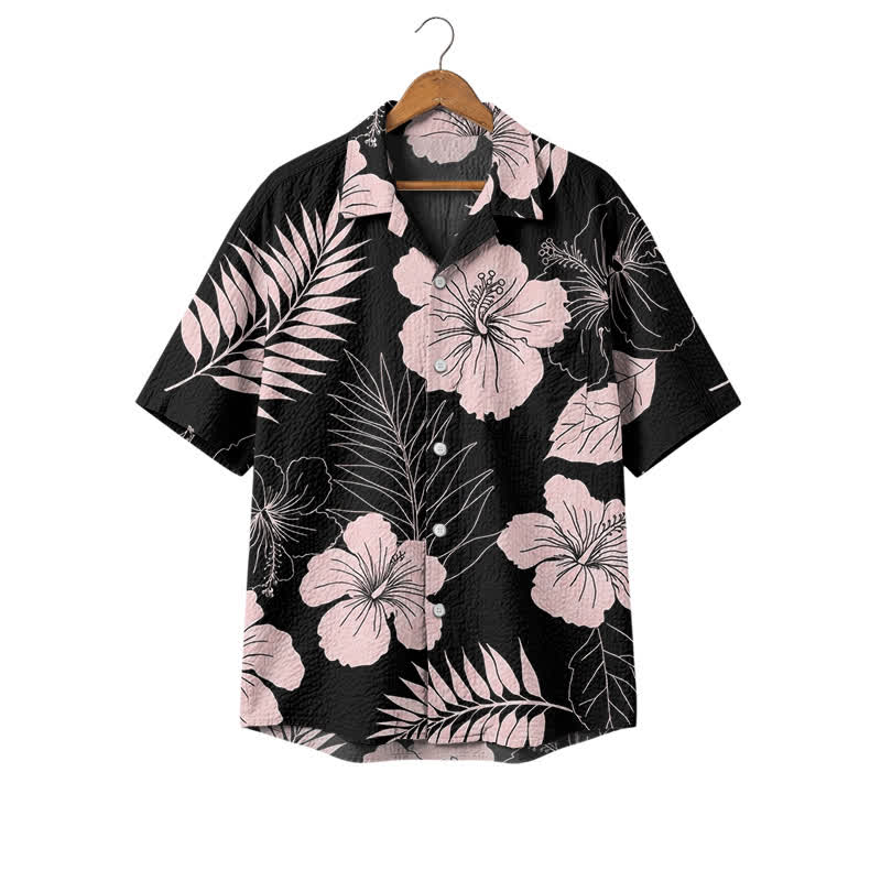 Casual Tropical Floral Boxy Fit Short Sleeve Polyester Aloha Shirt - Pink - 4XL - image 1