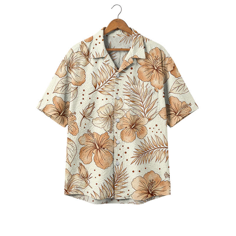 Casual Tropical Leaf and Bloom Relaxed Fit Polyester Hawaiian Shirt - Apricot - 4XL - image 1