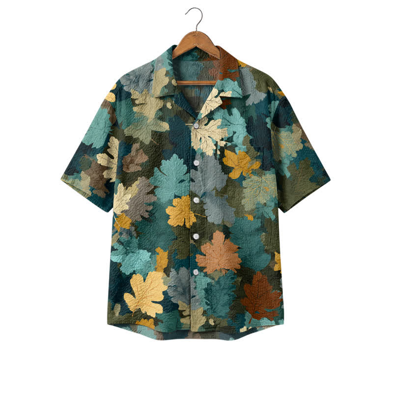 Men's Vintage Teal Leaf Pattern Short Sleeve Hawaiian Shirt - Green - 4XL - image 1