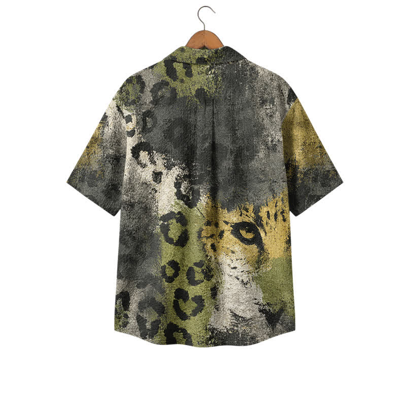 Men's Dark Aesthetic Leopard Face Print Loose Cuban Collar Polyester Shirt - image 2