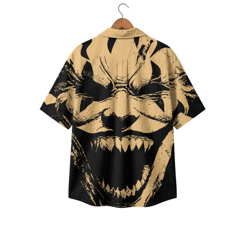 Urban Streetwear Monster Face Print Drop Shoulder Camp Collar Shirt - image 2