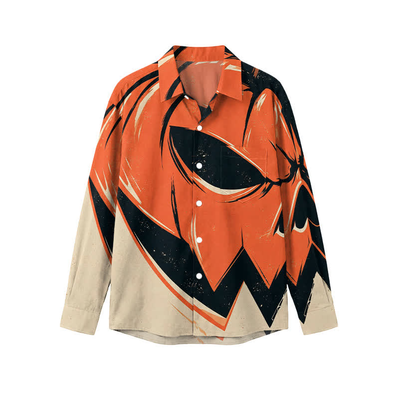 Streetwear Jack O Lantern Graphic Relaxed Fit Classic Collar Long Sleeve Shirt - Orange - 5XL - image 1