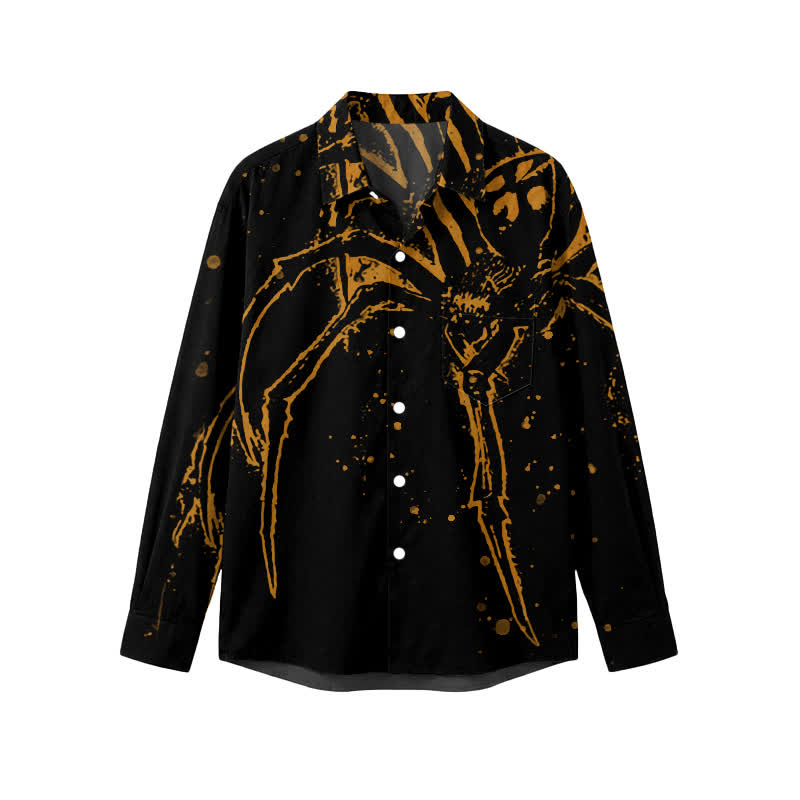 Gothic Spider Graphic Relaxed Fit Classic Collar Long Sleeve Shirt - Blue - 5XL - image 1