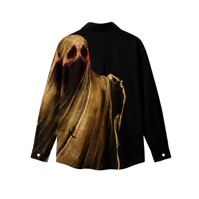 Gothic Shrouded Skull Graphic Relaxed Fit Classic Collar Long Sleeve Shirt - image 2