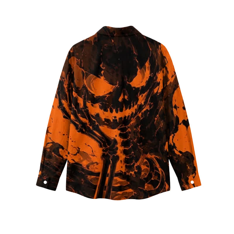 Gothic Skull Splash Print Relaxed Fit Collared Long Sleeve Pocket Shirt - image 2