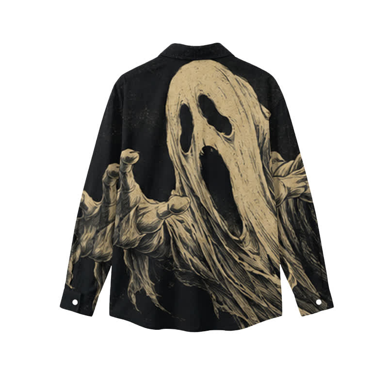 Gothic Phantom Claw Relaxed Fit Collared Horror Print Pocket Long Sleeve Shirt - image 2
