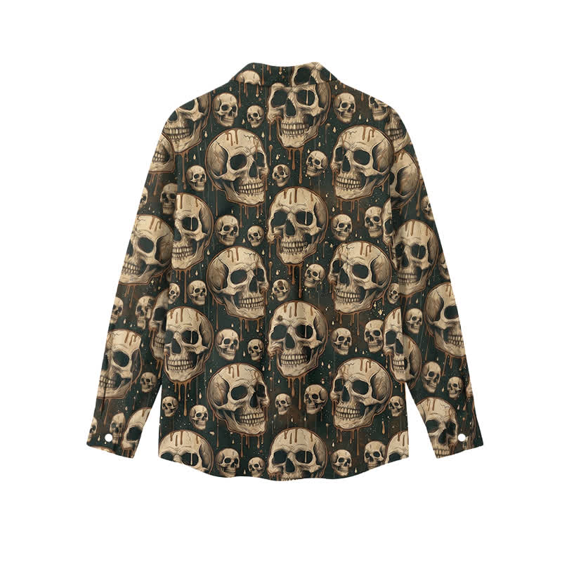 Gothic Allover Skull Print Relaxed Fit Classic Collar Long Sleeve Shirt - image 2