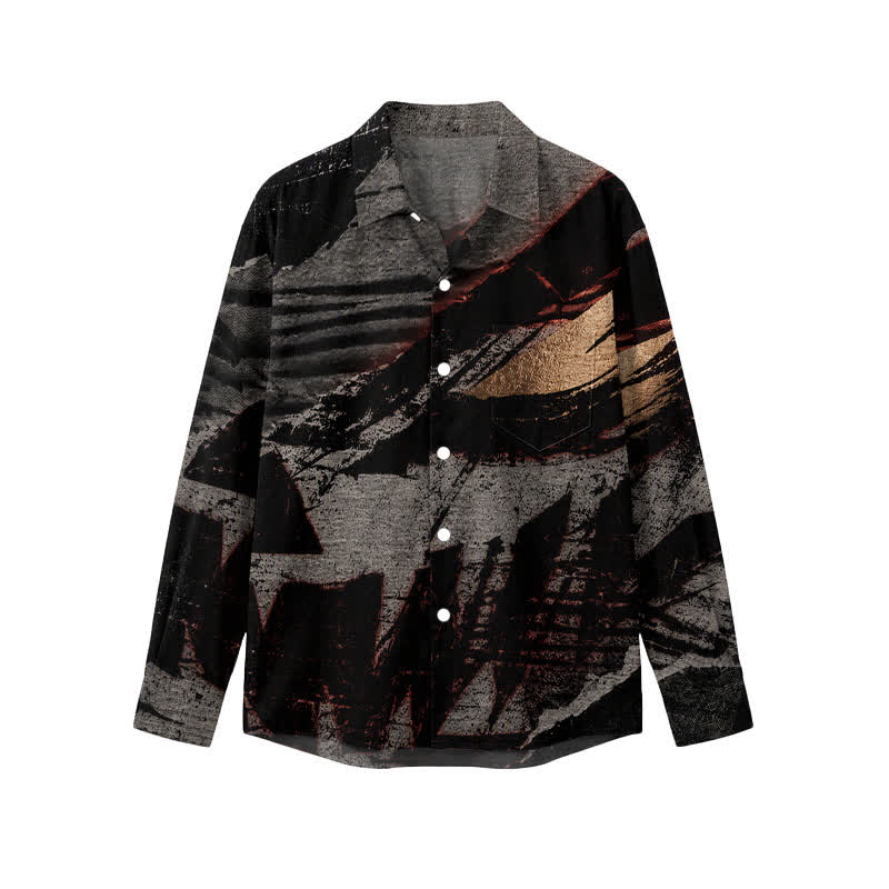 Men's Dark Aesthetic Abstract Brushstroke Spread Collar Long Sleeve Shirt - Black - 5XL - image 1