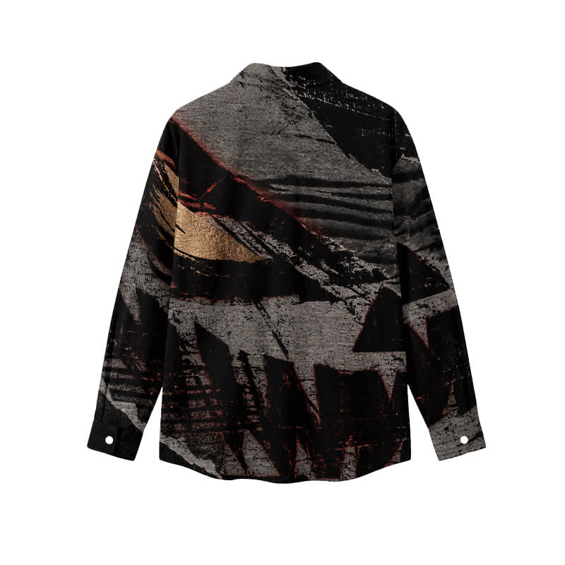 Men's Dark Aesthetic Abstract Brushstroke Spread Collar Long Sleeve Shirt - image 2