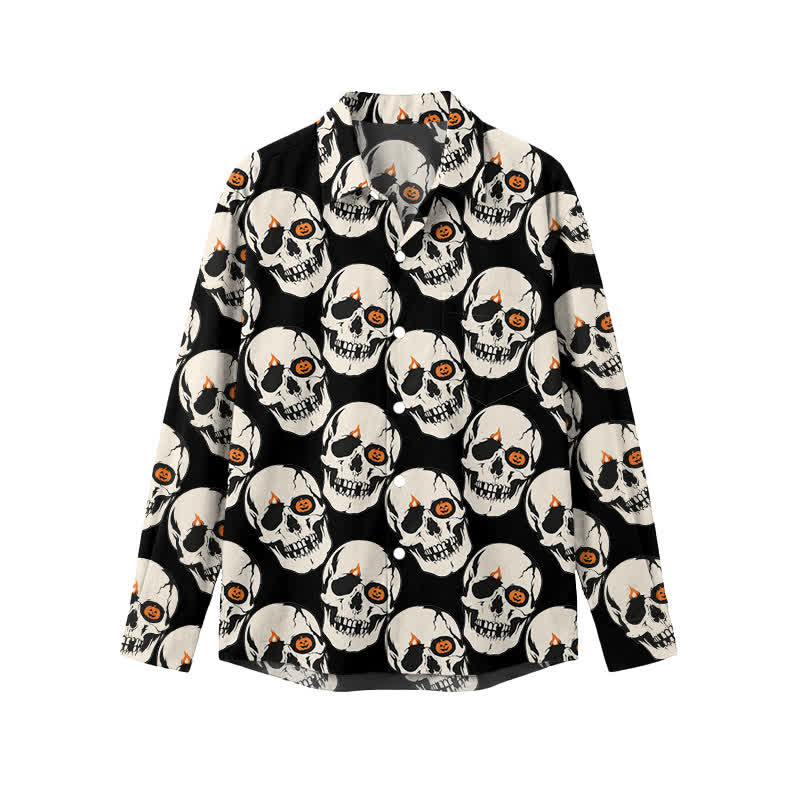 Men's Gothic Skull Print Regular Fit Classic Collar Long Sleeve Shirt - Black - 5XL - image 1