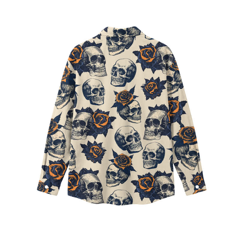 Rock Style Skull and Rose Print Regular Fit Collared Long Sleeve Shirt - image 2