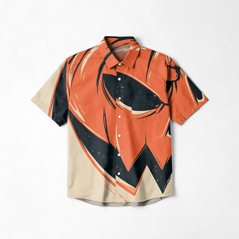 Streetwear Distressed Pumpkin Graphic Cuban Collar Short Sleeve Shirt - Orange - 6XL - image 1
