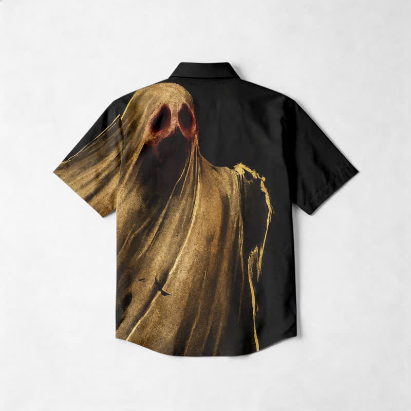 Gothic Phantom Print Relaxed Fit Cuban Collar Short Sleeve Shirt - image 2