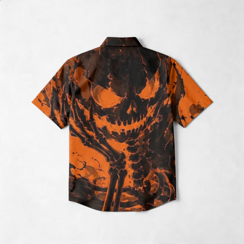 Streetwear Skull Flame Relaxed Fit Cuban Collar Short Sleeve Shirt - image 2