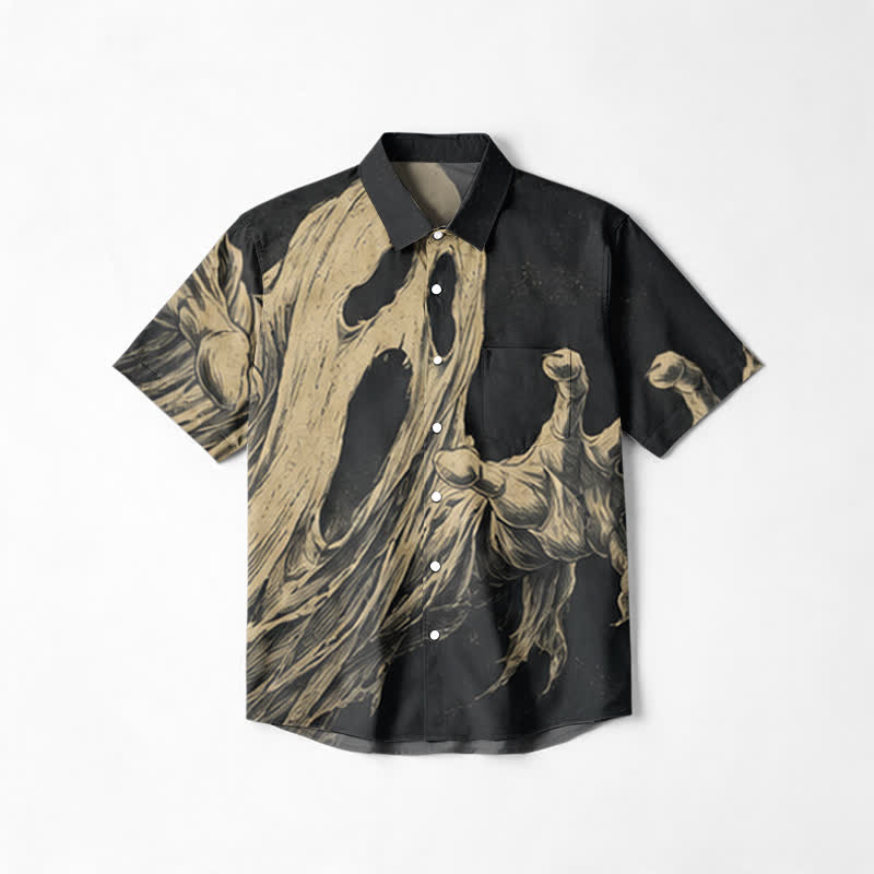 Gothic Ghost Hand Relaxed Fit Cuban Collar Short Sleeve Shirt - Black - 6XL - image 1
