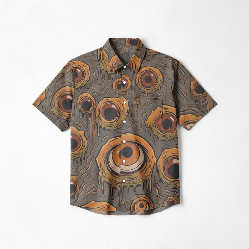 Streetwear Dripping Eye Print Relaxed Lapel Collar Short Sleeve Shirt - Grey - 6XL - image 1