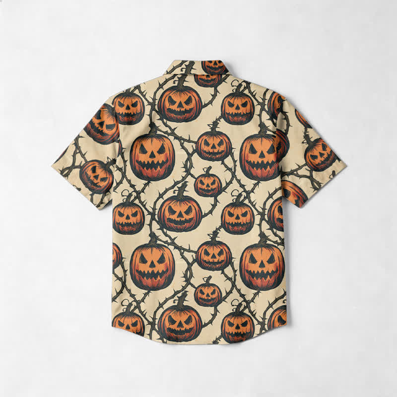 Casual Jack O Lantern Print Relaxed Fit Cuban Collar Short Sleeve Shirt - image 2