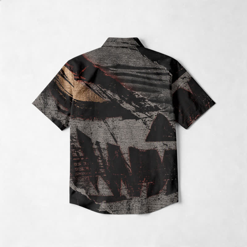 Urban Streetwear Abstract Brush Print Cuban Collar Short Sleeve Shirt - image 2