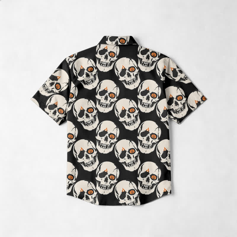 Gothic Skull Print Relaxed Fit Cuban Collar Short Sleeve Shirt - image 2