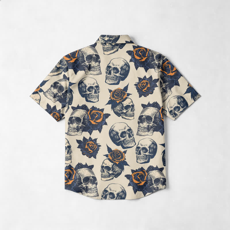 Punk Skull and Rose Relaxed Fit Cuban Collar Short Sleeve Shirt - image 2