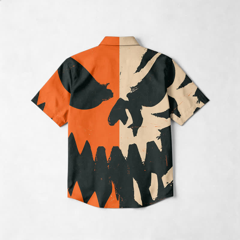 Streetwear Split Color Skull Print Relaxed Fit Cuban Collar Shirt - image 2