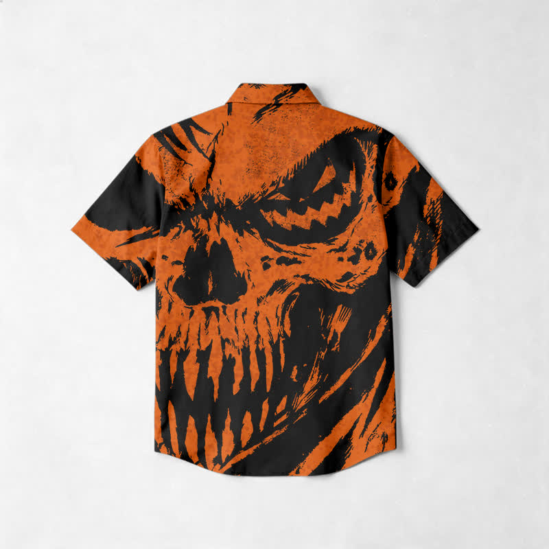 Streetwear Skull Print Relaxed Fit Cuban Collar Short Sleeve Shirt - image 2