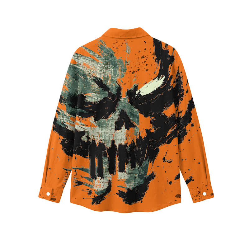 Streetwear Skull Graffiti Turn-Down Collar Men's Long Sleeve Shirt - image 2