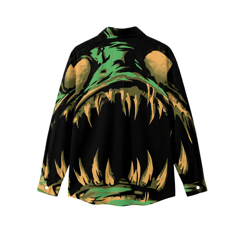 Streetwear Monster Fang Print Point Collar Men's Long Sleeve Shirt - image 2