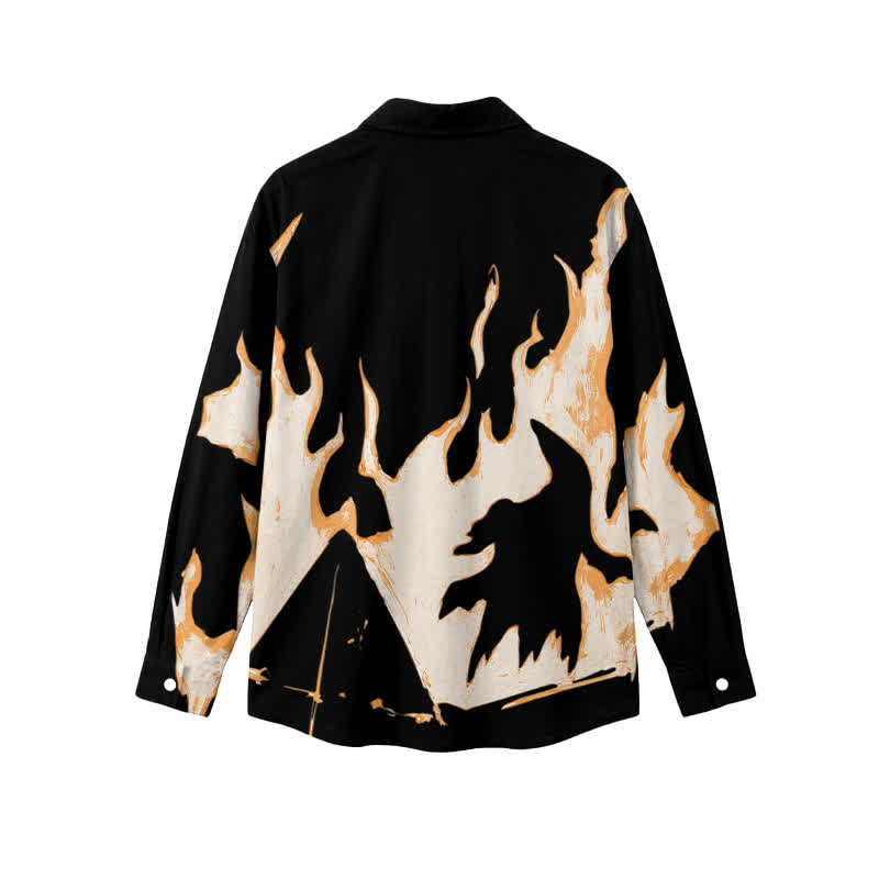 Streetwear Flame Print Classic Collar Men's Long Sleeve Shirt - image 2