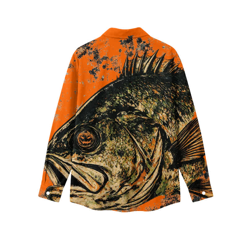 Vintage All Over Fish Print Classic Collar Men's Long Sleeve Shirt - image 2