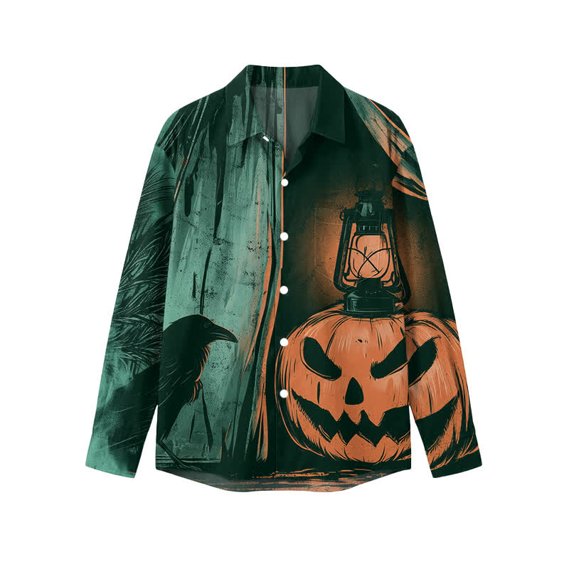 Vintage Pumpkin Lantern Classic Collar Men's Long Sleeve Shirt - Green - 5XL - image 1
