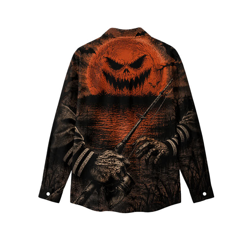 Gothic Jack O Lantern Swamp Graphic Classic Collar Men's Long Sleeve Shirt - image 2