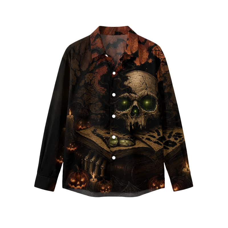 Gothic Cracked Skull Button-Up Men's Long Sleeve Shirt - Black - 5XL - image 1