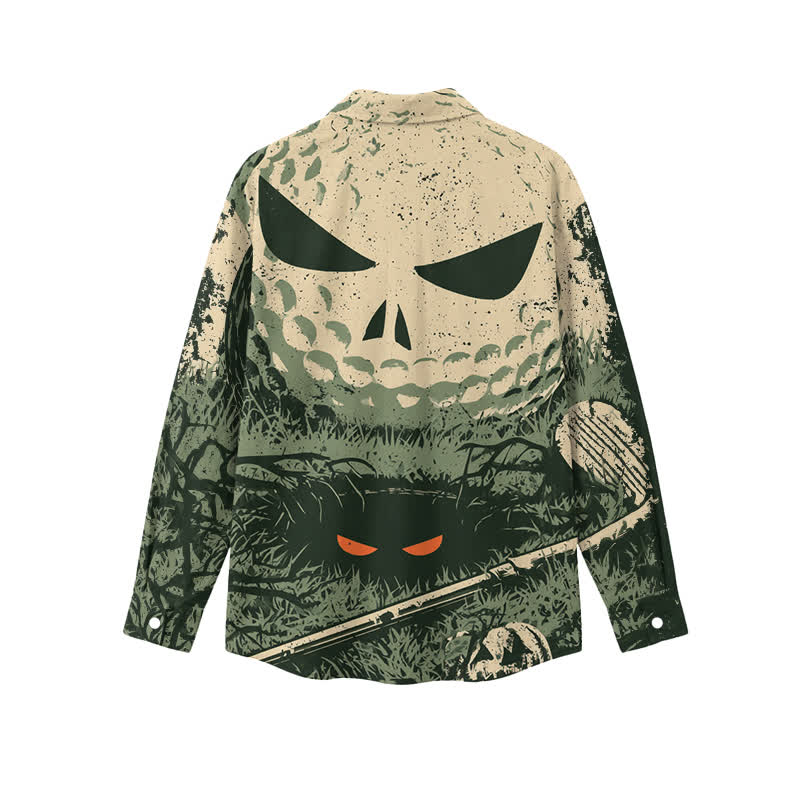 Gothic Skull Face Print Turn-Down Collar Men's Long Sleeve Shirt - image 2