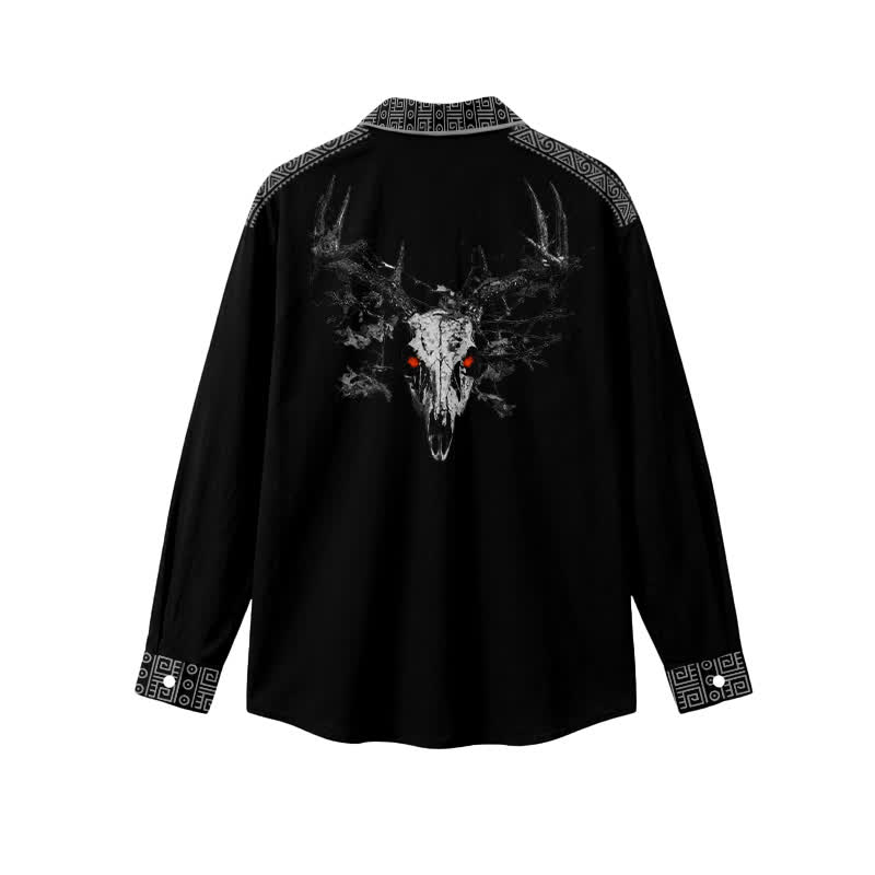 Gothic Antler Skull Point Collar Button Front Men's Long Sleeve Shirt - image 2