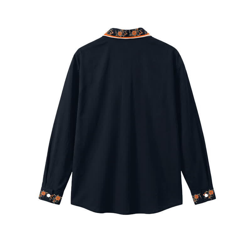 Vintage Skull Floral Embroidered Cuban Collar Long Sleeve Shirt - image 2